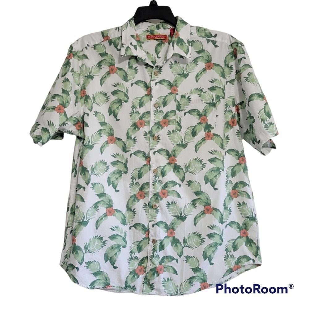 Havanera white button up Hawaiian shirt